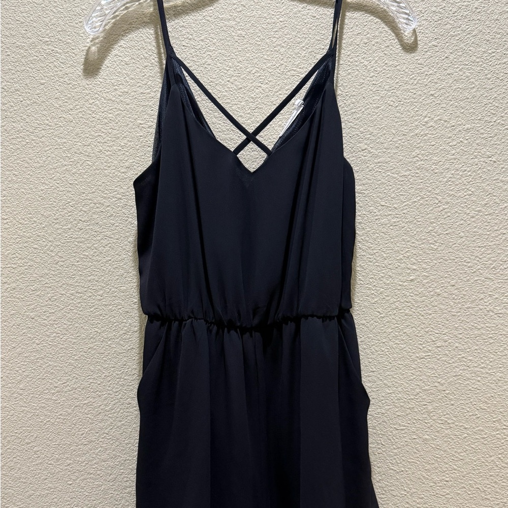 Lush Black Sleeveless Romper with Pockets